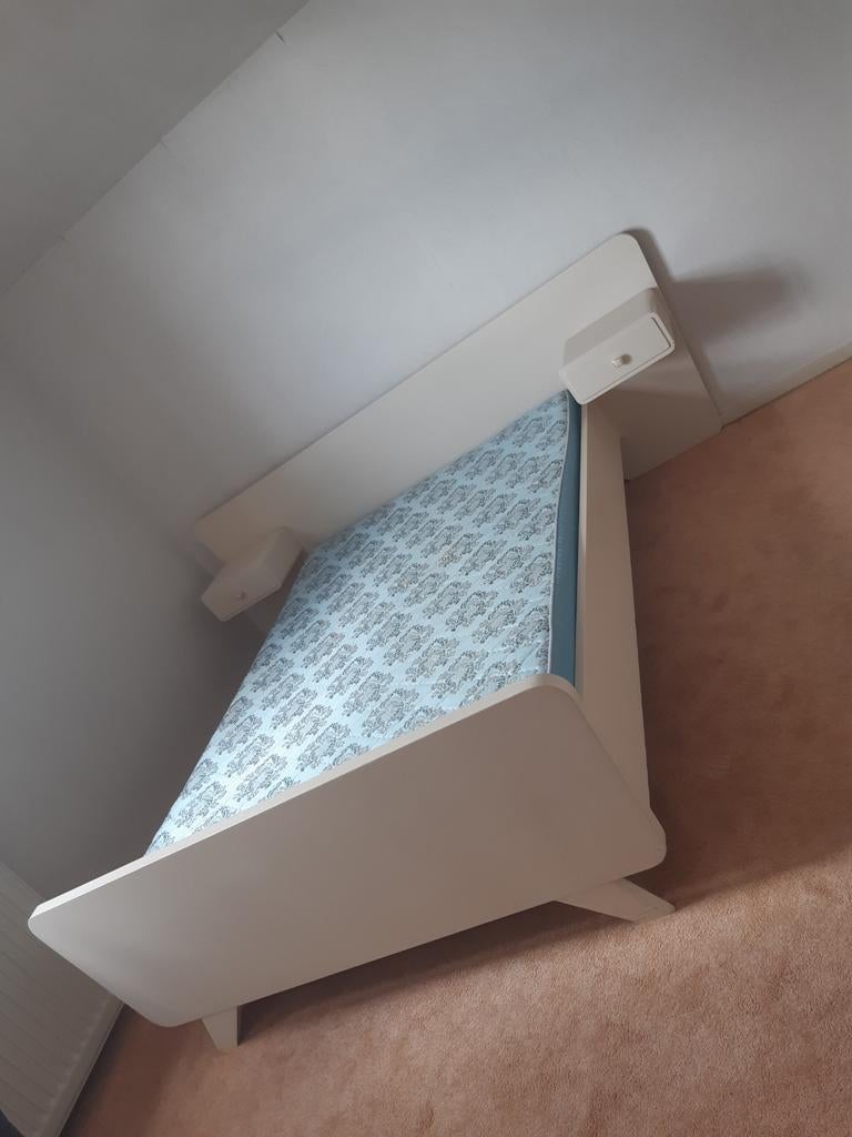 Vintage twijfelaar bed 190x130cm, Ophalen, Gebruikt, Twijfelaar, Hout