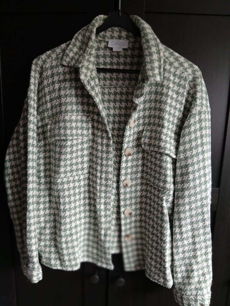 Groen/wit pied-de-poule shacket van Cotton Club, Kleding | Dames, Jassen | Zomer, Maat 46/48 (XL) of groter, Ophalen of Verzenden