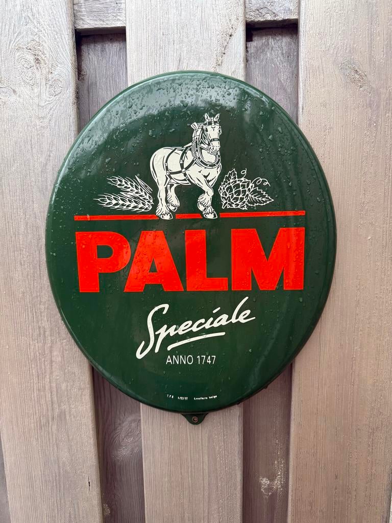 Vintage Emaille Bord Palm Bier - Speciaal Anno 1747, Ophalen of Verzenden