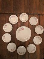 Mooi brocante gebakstel 1 groot en 10 kleine bordjes, Ophalen of Verzenden