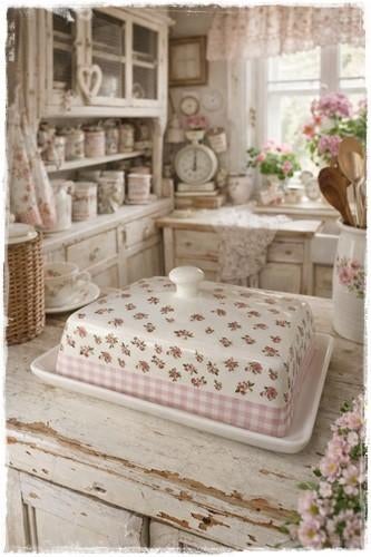 Sale Botervloot porselein met lieve roosjes en roze ruitrand, Overige typen, Isabelle rose, Nieuw, Ophalen of Verzenden