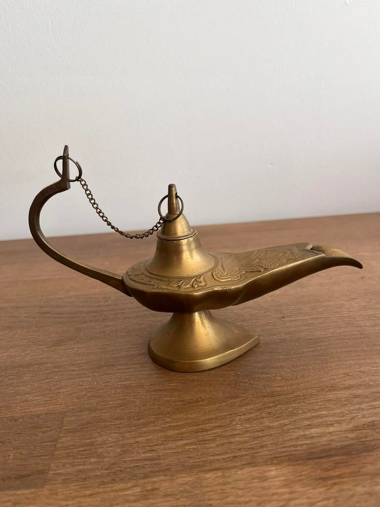 Vintage gouden messing genie lamp / wierookhouder, Antiek en Kunst, Antiek | Koper en Brons, Ophalen of Verzenden, Koper