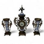 Driedelige aardewerken pendule, ca. 1880, Antiek en Kunst, Antiek | Klokken, Ophalen of Verzenden