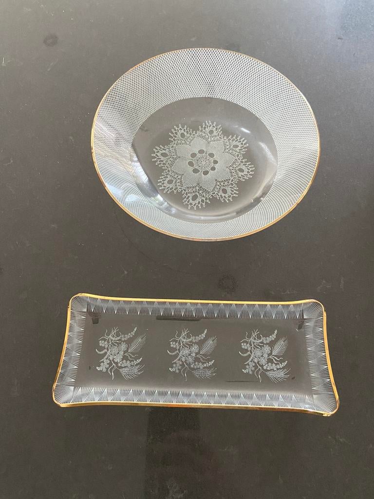 Vintage Retro schaaltje en cakeschaal jaren ‘50 a  ‘60, Antiek en Kunst, Antiek | Glas en Kristal, Ophalen