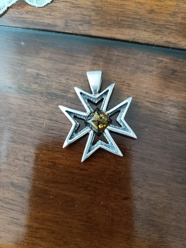 Zilveren Maltezer kruis hanger, Verzenden, Gebruikt, Zilver, Overige merken