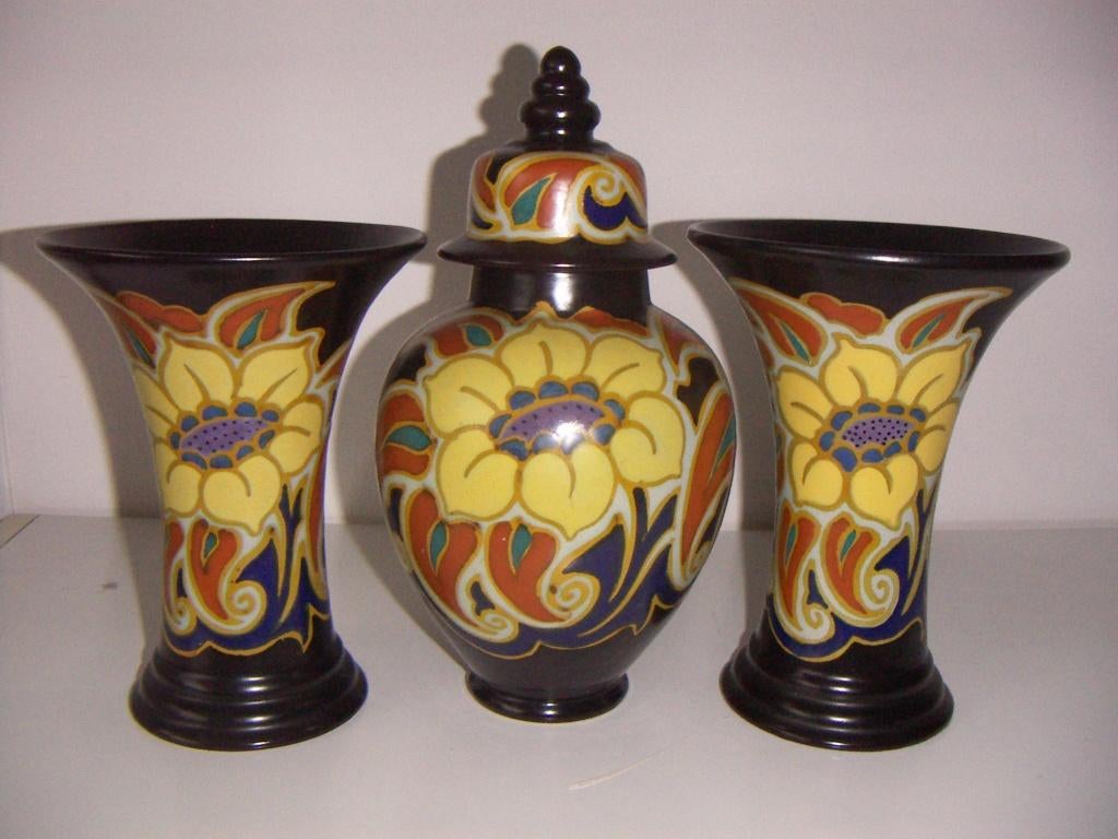 3 Gelria Arnhem plateel keramiek vazen jr.1926-1930. Natrius, Ophalen of Verzenden