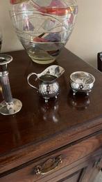 Verzilverde melkkan en suikerpot en kaarskandelaar., Antiek en Kunst, Antiek | Goud en Zilver, Ophalen of Verzenden, Zilver