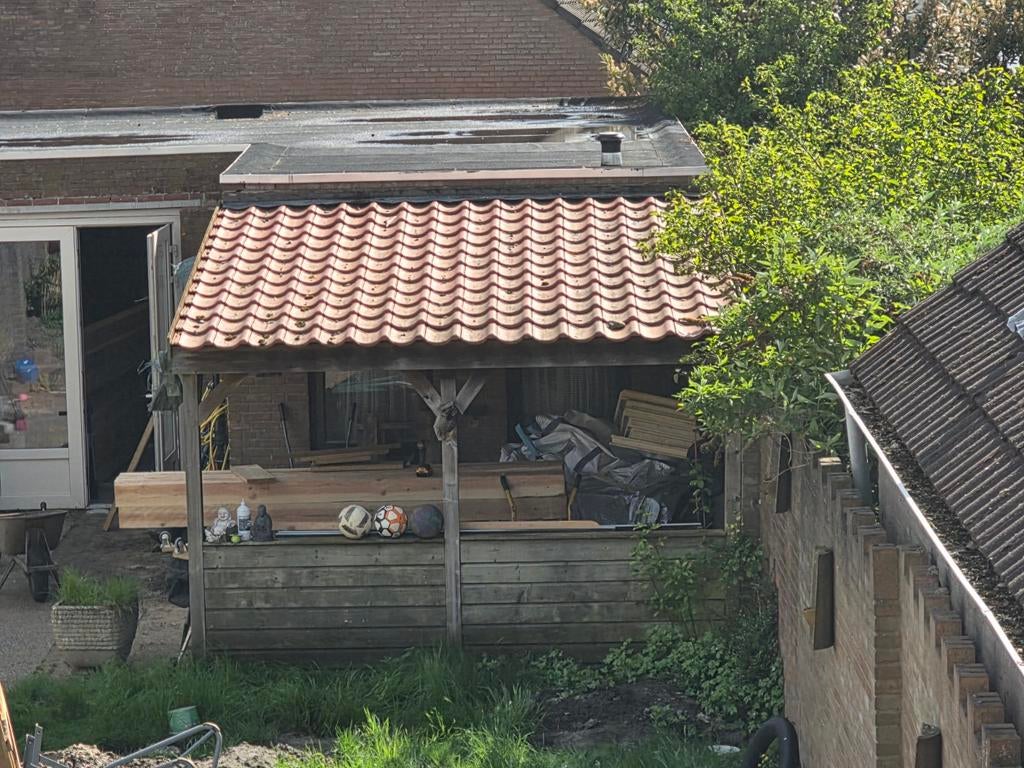Rode dakpannen 3,5 bij 3,5, Doe-het-zelf en Verbouw, Dakpannen en Dakbedekking, Ophalen, Gebruikt, Steen of Klei, 15 m² of meer