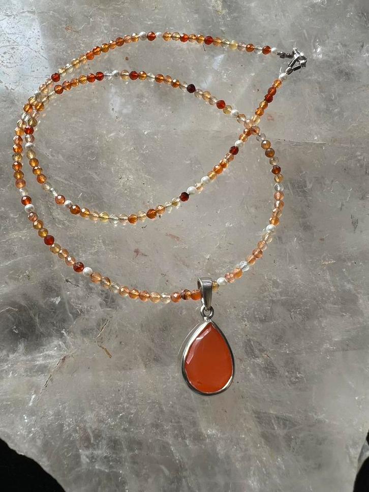 Carneool ketting & hanger power steun stress uniek magie, Sieraden, Tassen en Uiterlijk, Kettingen, Nieuw, Zilver, Oranje, Met edelsteen