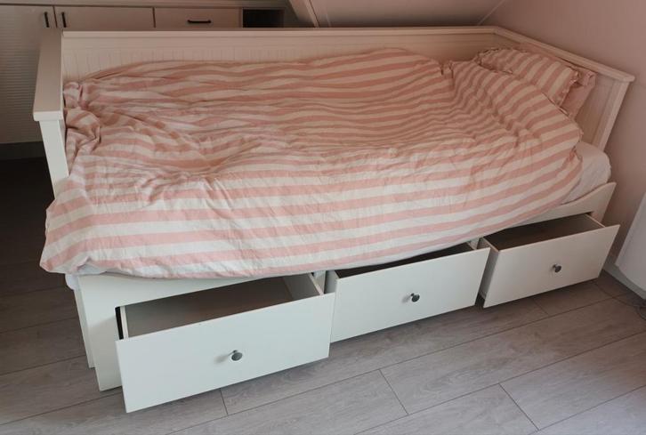 Ikea Hemnes bedbank met 3 lades - Wit, Huis en Inrichting, Slaapkamer | Bedden, Gebruikt, Tweepersoons, 80 cm, 200 cm, Hout, Wit