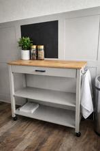 Keukentafel / Trolley met Lade & Wielen (Hout + Grijs), Ophalen, Gebruikt, 50 tot 100 cm, Overige houtsoorten