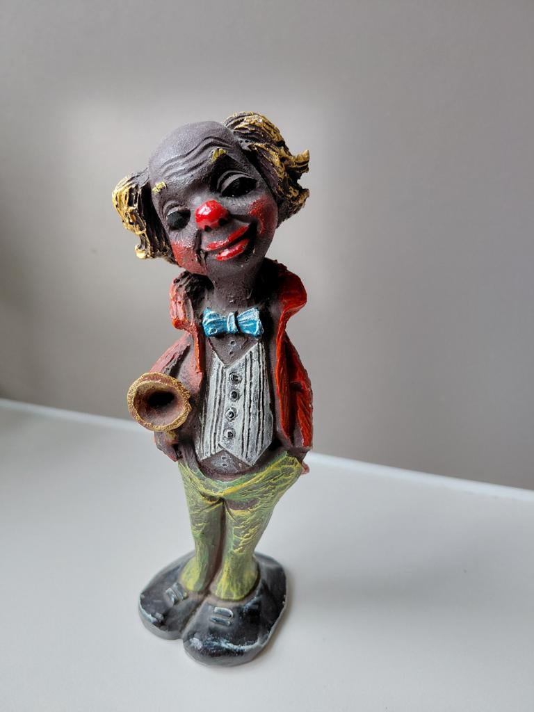 Vintage Clown Beeldje met Muziekinstrument, Ophalen of Verzenden, Gebruikt, Mens