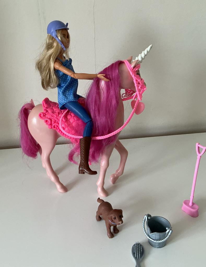 Barbie met paard en accessoires, Ophalen of Verzenden, Zo goed als nieuw