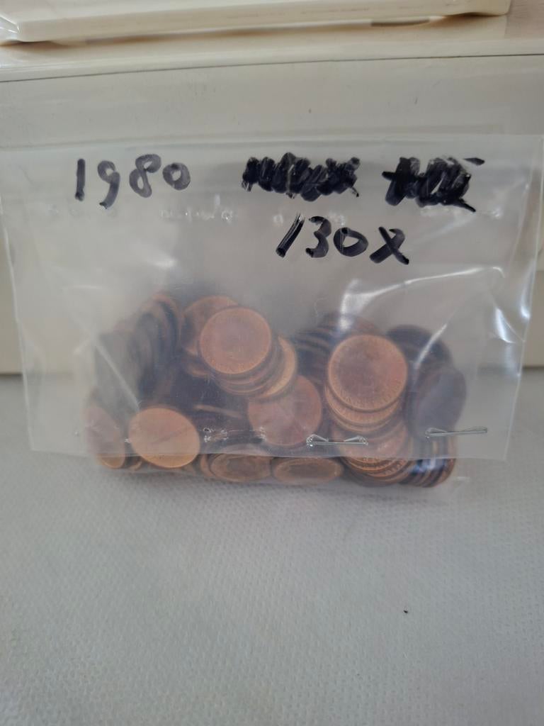 130x 1 cent munten uit 1980, Verzenden, Koningin Juliana, 1 cent, Setje