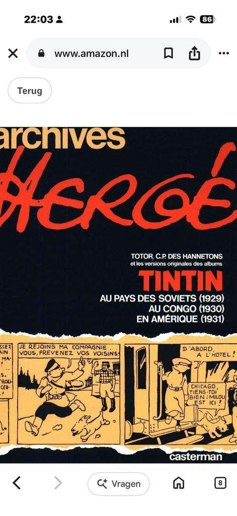 Archives Hergé 1 Tintin au pays Soviets, Congo en Amerique,, Ophalen of Verzenden, Zo goed als nieuw