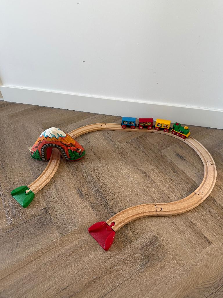 Heel goed vintage Brio houten trein vulkaan set 33701 brug, Ophalen of Verzenden, Zo goed als nieuw
