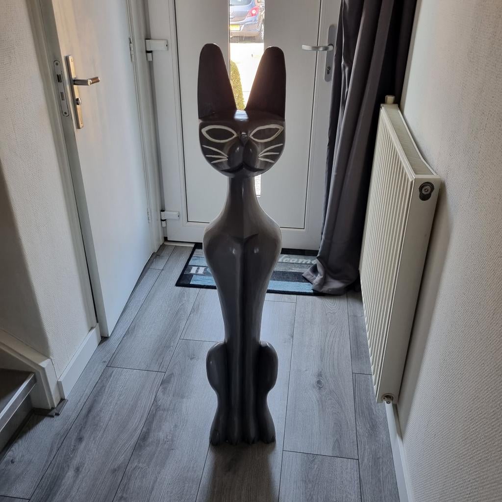 Houten kat decoratie, Huis en Inrichting, Woonaccessoires | Overige, Ophalen, Gebruikt