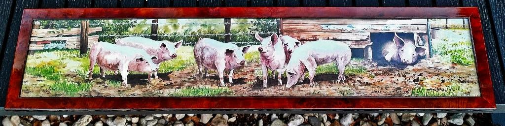 Fries Litho Schilderij - Varkens Decor - Wiebe v/d Zee - Nr2, Ophalen of Verzenden, Zo goed als nieuw, Schilderij, Minder dan 50 cm