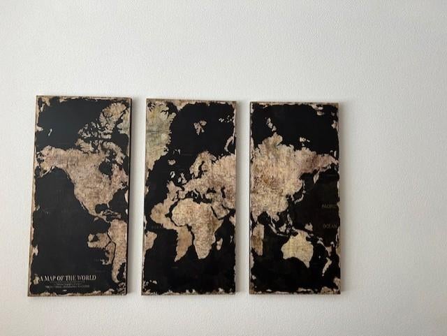 3 luik canvas wereldkaart, Ophalen, Gebruikt, Schilderij, 100 tot 125 cm