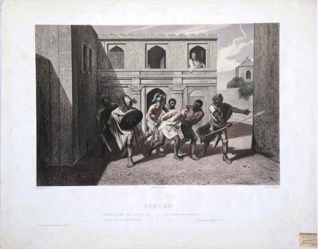 Eugene Le Roux naar Decamps litho "Samson Kaalgeschoren", Antiek en Kunst, Ophalen