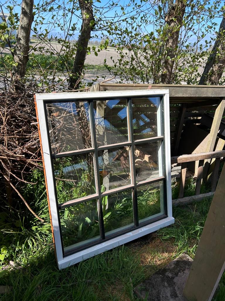 5 buitenkozijnen met vast glas en roeden, Doe-het-zelf en Verbouw, Glas en Ramen, Ophalen, Gevelraam of Ruit, Gebruikt, 120 tot 160 cm