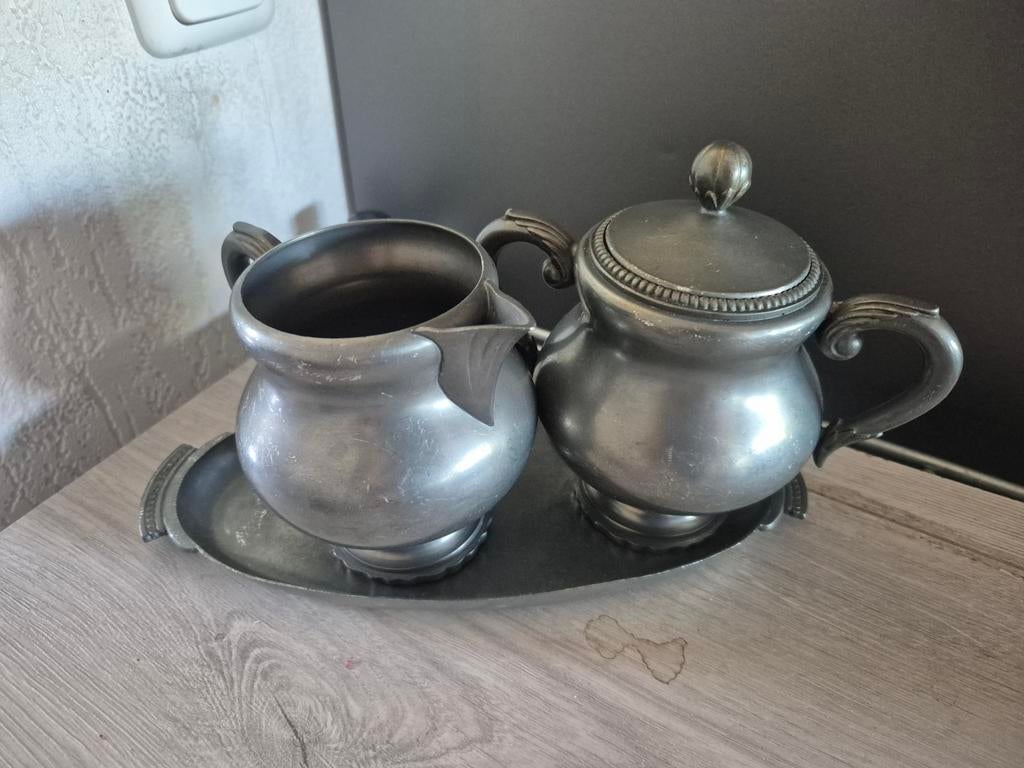 Tinnen suikerpot en melkkan, Ophalen of Verzenden