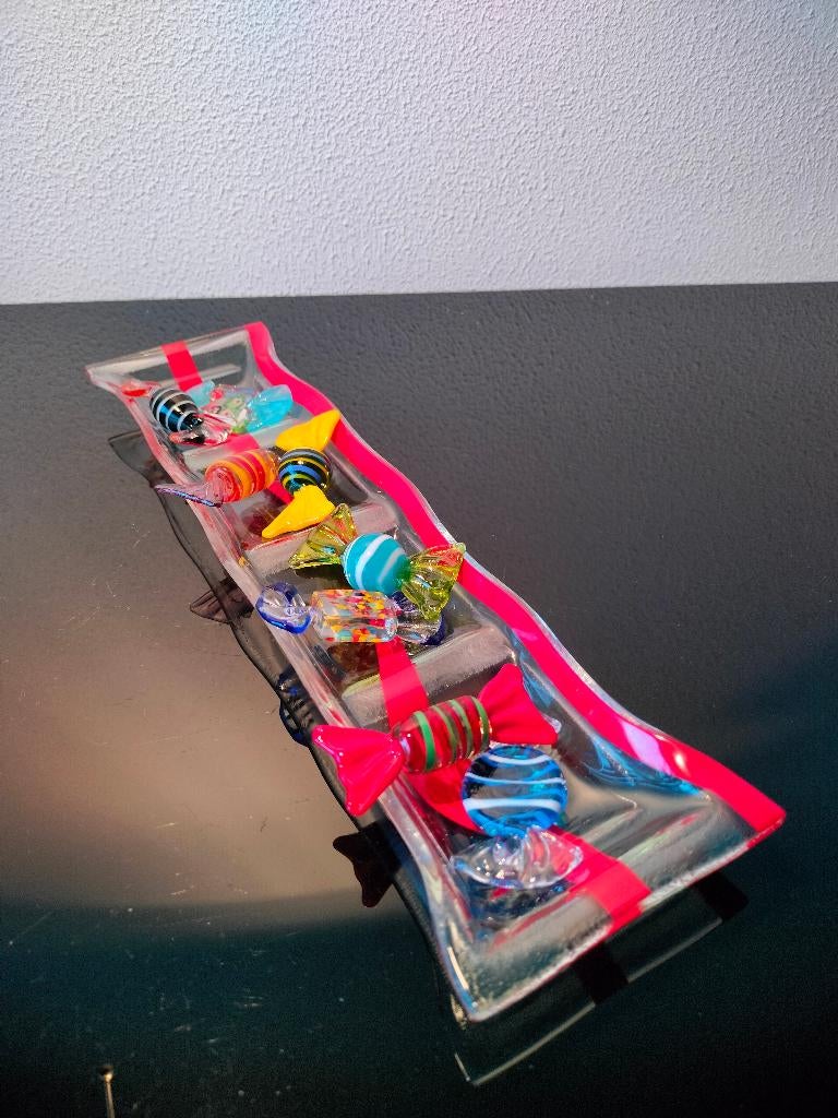 Schaal Glas Rood Fused Murano Snoepjes 1970, Antiek en Kunst, Antiek | Glas en Kristal, Ophalen of Verzenden