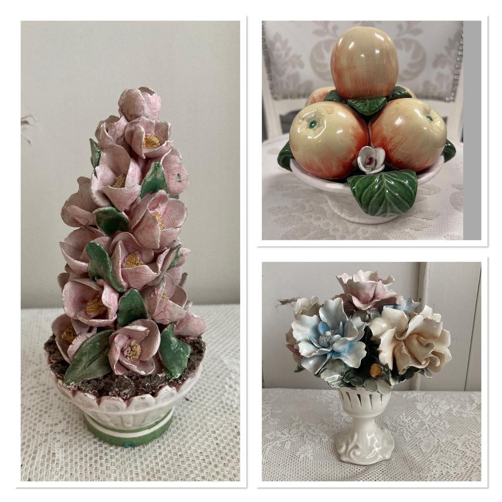 Brocante siervoorwerpen met bloemornamenten / porselein, Ophalen of Verzenden