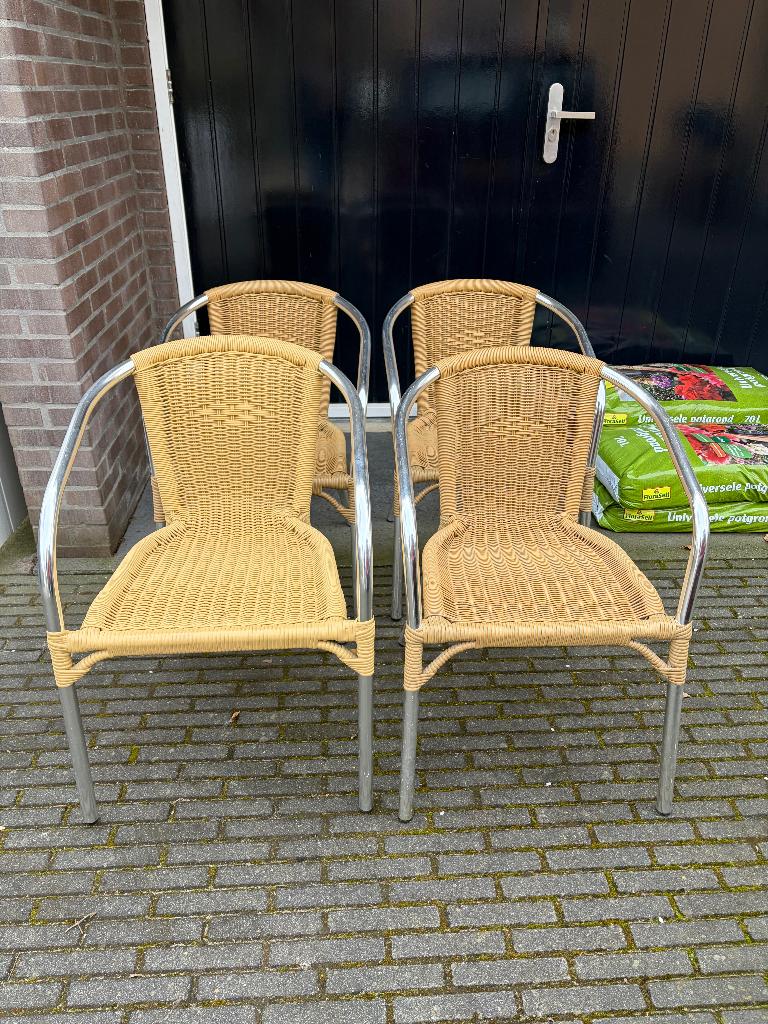 Aluminium rotan terrasstoelen, Ophalen, Gebruikt, Aluminium, Stapelbaar