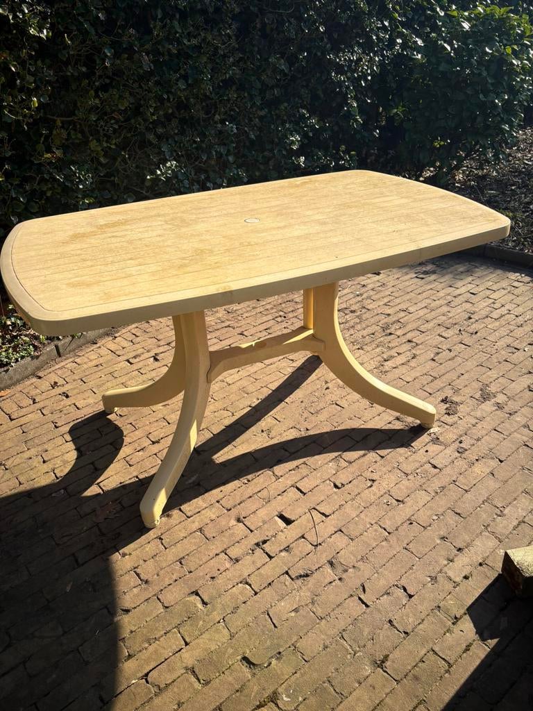 platsic gele tuintafel, Ophalen, Gebruikt, Rechthoekig, Kunststof