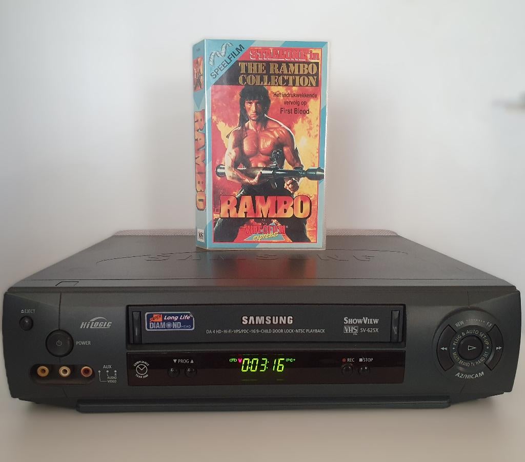 Samsung SV-625X-VHS Recorder ZGAN Werkend Getest + Rambo II, Audio, Tv en Foto, Videospelers, Ophalen, Zo goed als nieuw, VHS-speler of -recorder