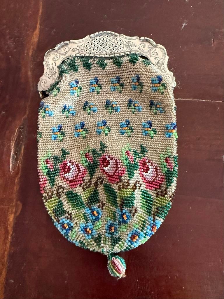Vintage Zilveren Antieke Portemonnee met Kraaltjes, Ophalen of Verzenden, Zilver