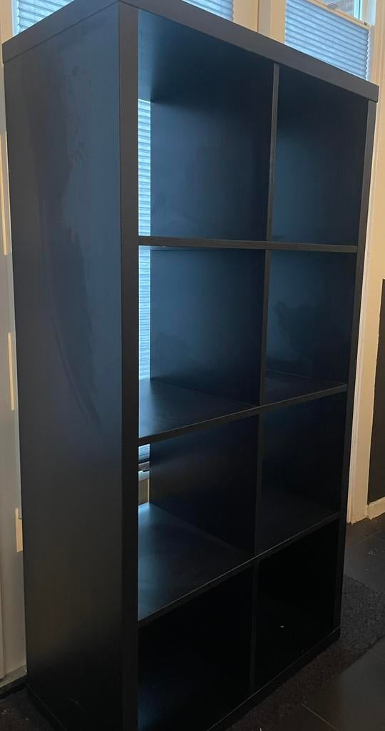 Kallax kast Ikea (zwart, 8 vakken), Ophalen, Overige materialen, Gebruikt, 100 tot 150 cm