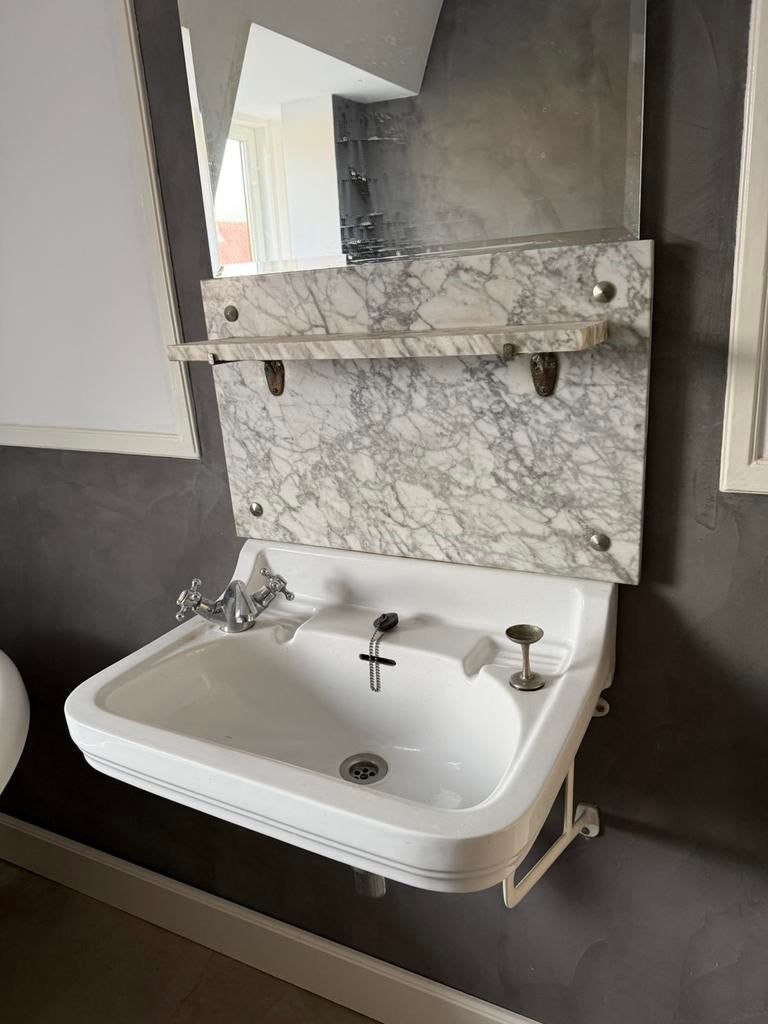 Vintage wasbak met marmeren blad, Ophalen, Gebruikt, 50 tot 100 cm, Minder dan 100 cm