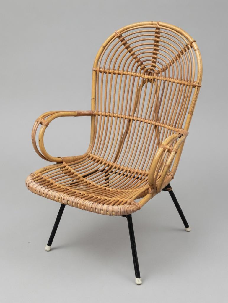 Vintage Rohé Noordwolde Rotan Fauteuil 'Belse 8' Jaren 50, Huis en Inrichting, Fauteuils, Ophalen, Gebruikt, Minder dan 75 cm