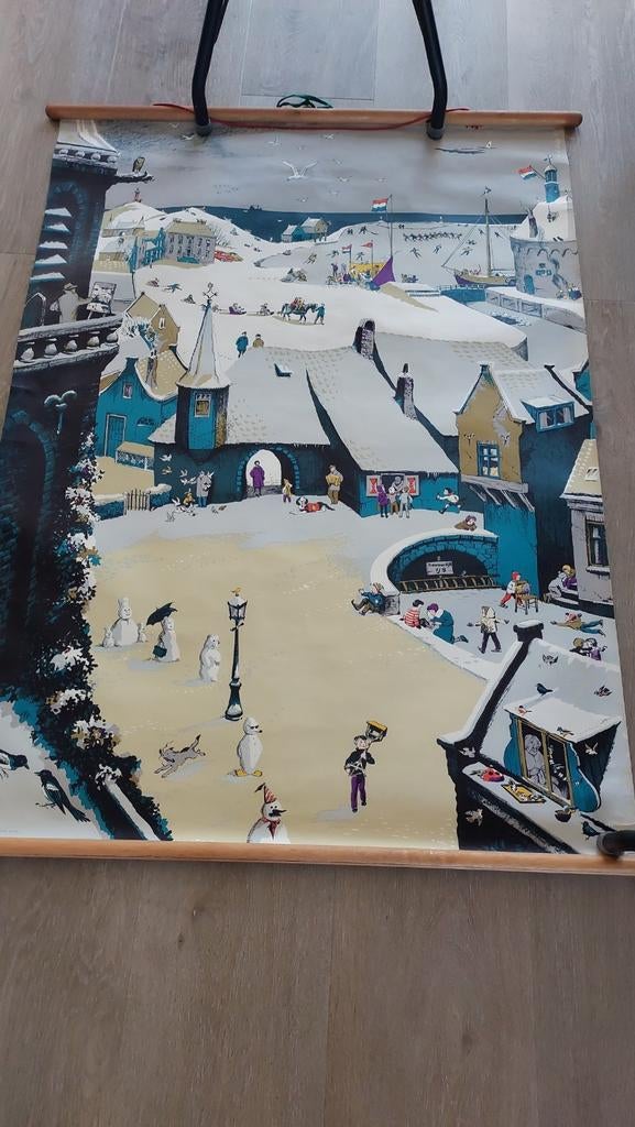 Oude schoolplaat winter van Van der Hulst Jr., Antiek en Kunst, Antiek | Schoolplaten, Ophalen