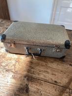 Koffer - grijs geruit - zwarte afwerking - sleutel, Ophalen of Verzenden