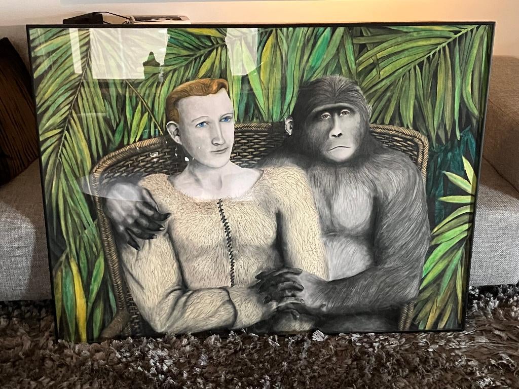 Carolien Smit Schilderij Jongen Met De Aap, Ophalen of Verzenden