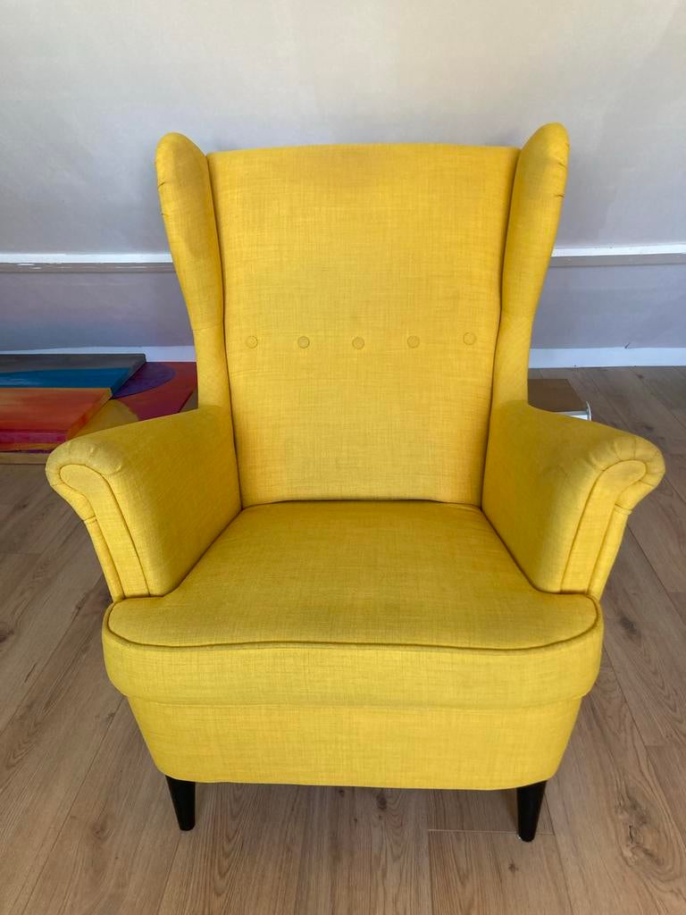 IKEA Strandmon fauteuil - geel, Ophalen, Gebruikt, Stof, 75 tot 100 cm