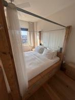 Steigerhouten hemelbed 180x200 nachtkastjes, Ophalen, Gebruikt, Bruin, Steigerhout