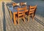 Houten eettafel met 4 stoelen, Ophalen, Gebruikt, 100 tot 150 cm, 50 tot 100 cm