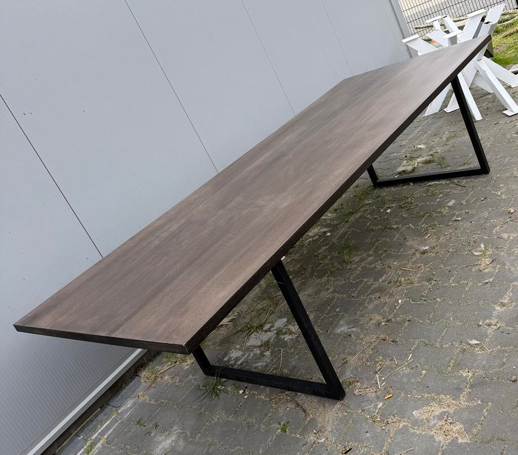 Donker eiken eettafel 300 x 120 cm, Ophalen, Zo goed als nieuw, Rond, 100 tot 150 cm