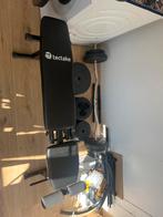 Fitnessbank, gewichten, lange stang en dumbbells, Sport en Fitness, Ophalen, Gebruikt, Armen, Halterset