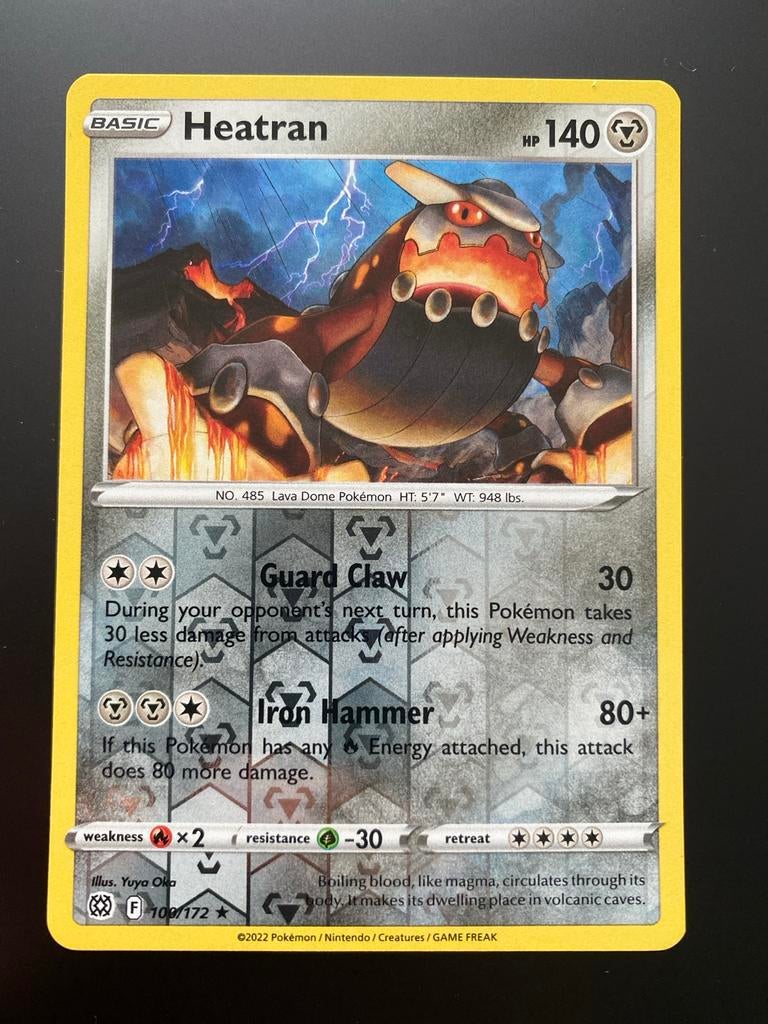 Heatran Rev. Holo Pokémon Sworld & Shield Brilliant Stars, Ophalen of Verzenden, Zo goed als nieuw, Losse kaart, Foil
