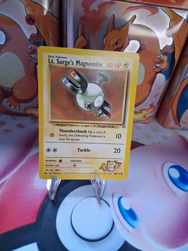 Lt. Surge's Magnemite Pokémon Kaart 80/132 (Gym Heroes), Ophalen of Verzenden, Zo goed als nieuw, Losse kaart