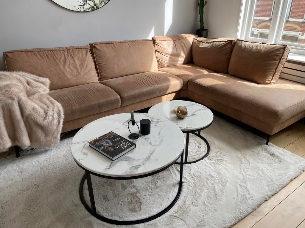 Set marmerlook salontafels – zwaar composiet – modern design, Huis en Inrichting, Tafels | Salontafels, Ophalen, Rond, 50 tot 100 cm