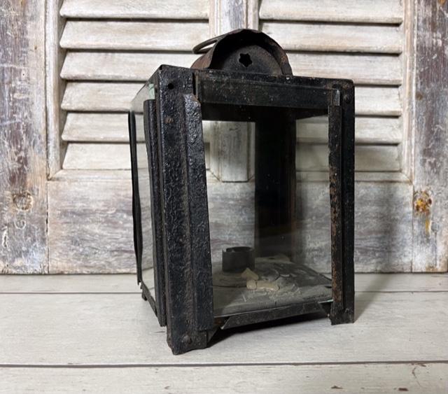 Antieke Franse metalen lantaarn / kandelaar, Gebruikt, Zwart, Ophalen of Verzenden, Metaal