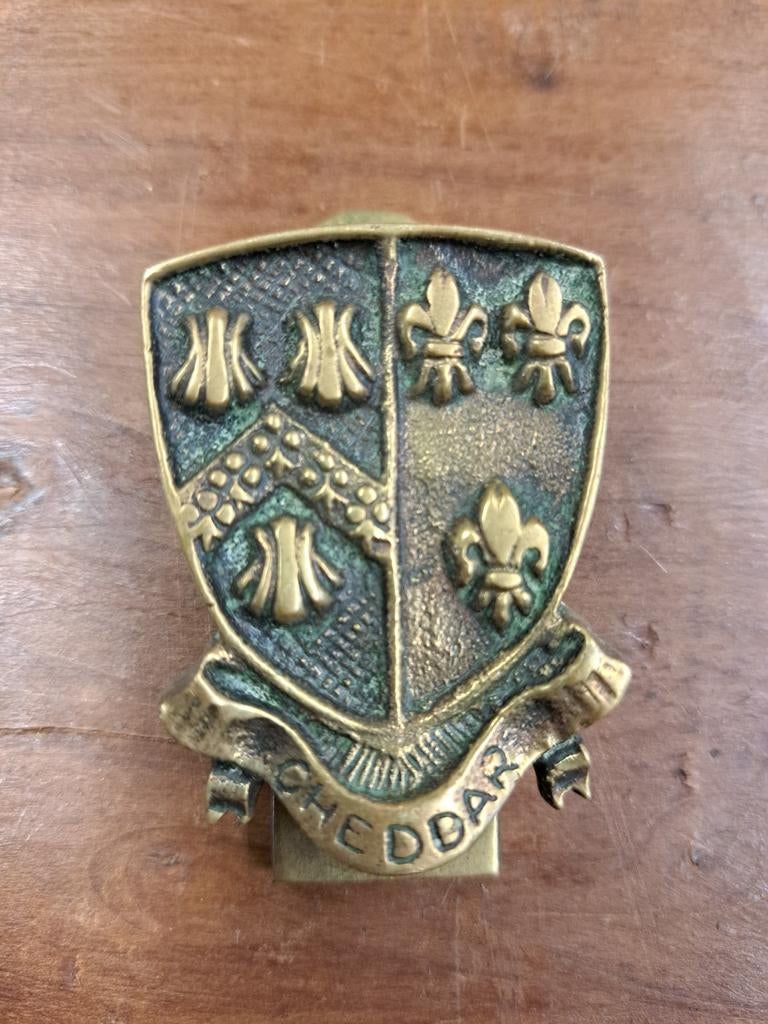Oude bronzen deurklopper met wapenschild 'Cheddar', Ophalen of Verzenden