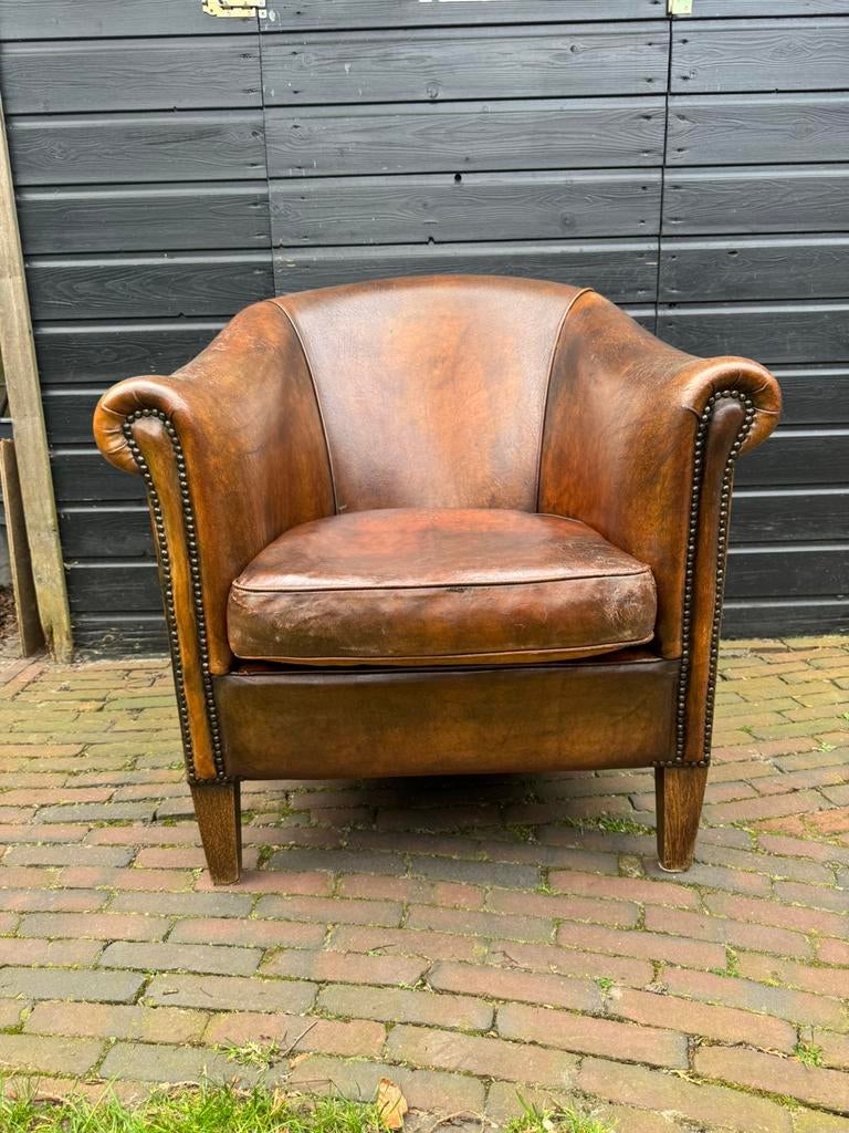 Schapenleren clubfauteuil Nico van Oorschot, Huis en Inrichting, Fauteuils, Ophalen of Verzenden, Zo goed als nieuw