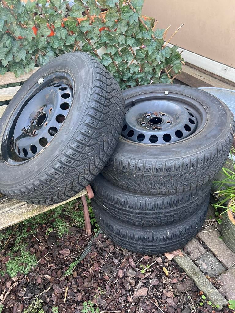 4x winterbanden op stalen velg 195/65R15 91T, Ophalen, Gebruikt